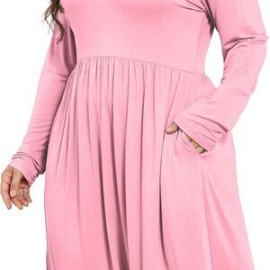 Women's Plus Size Dresses 2024 Long Sleeves Crew Neck Casual Dresses Empire Wais